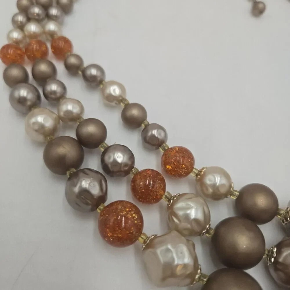 Vintage Faux Glass Pearl And Glitter Lucite Beaded Multi Strand Necklace Japan